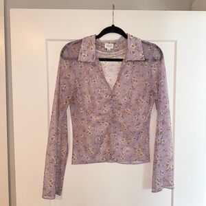 Le Lis Lavender Floral Sheer Blouse